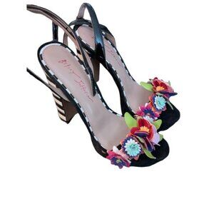 BETSEY JOHNSON Womens Black 1" Platform Embellished Carra Block Heel Sandals 8 M